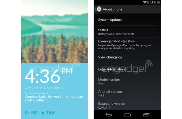 Skärmdumpar från CyanogenMod för OnePlus One
