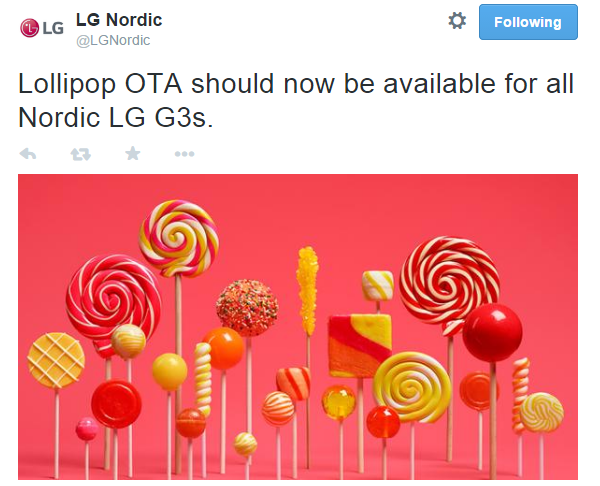 LG G3 får Android 5.0/Lollipop i Norden via FOTA
