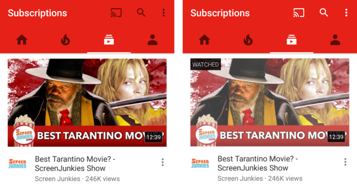 YouTube-appen får stöd för ”visat”-markeringar i fliken för prenumerationer